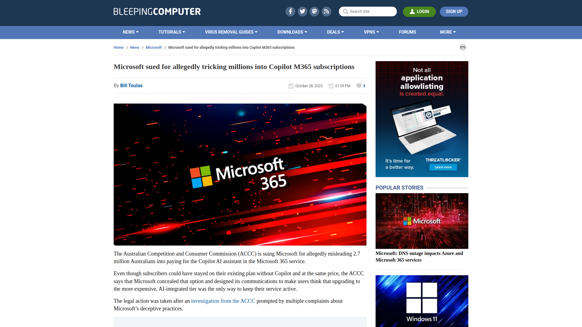 Microsoft sued for allegedly tricking millions into Copilot M365 subscriptions