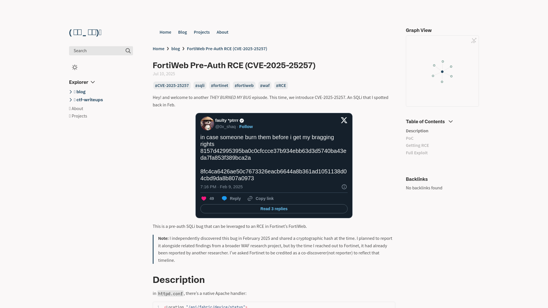 FortiWeb Pre-Auth RCE (CVE-2025-25257)