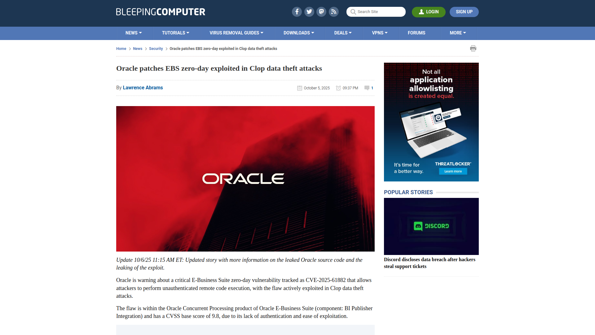 Oracle patches EBS zero-day exploited in Clop data theft attacks