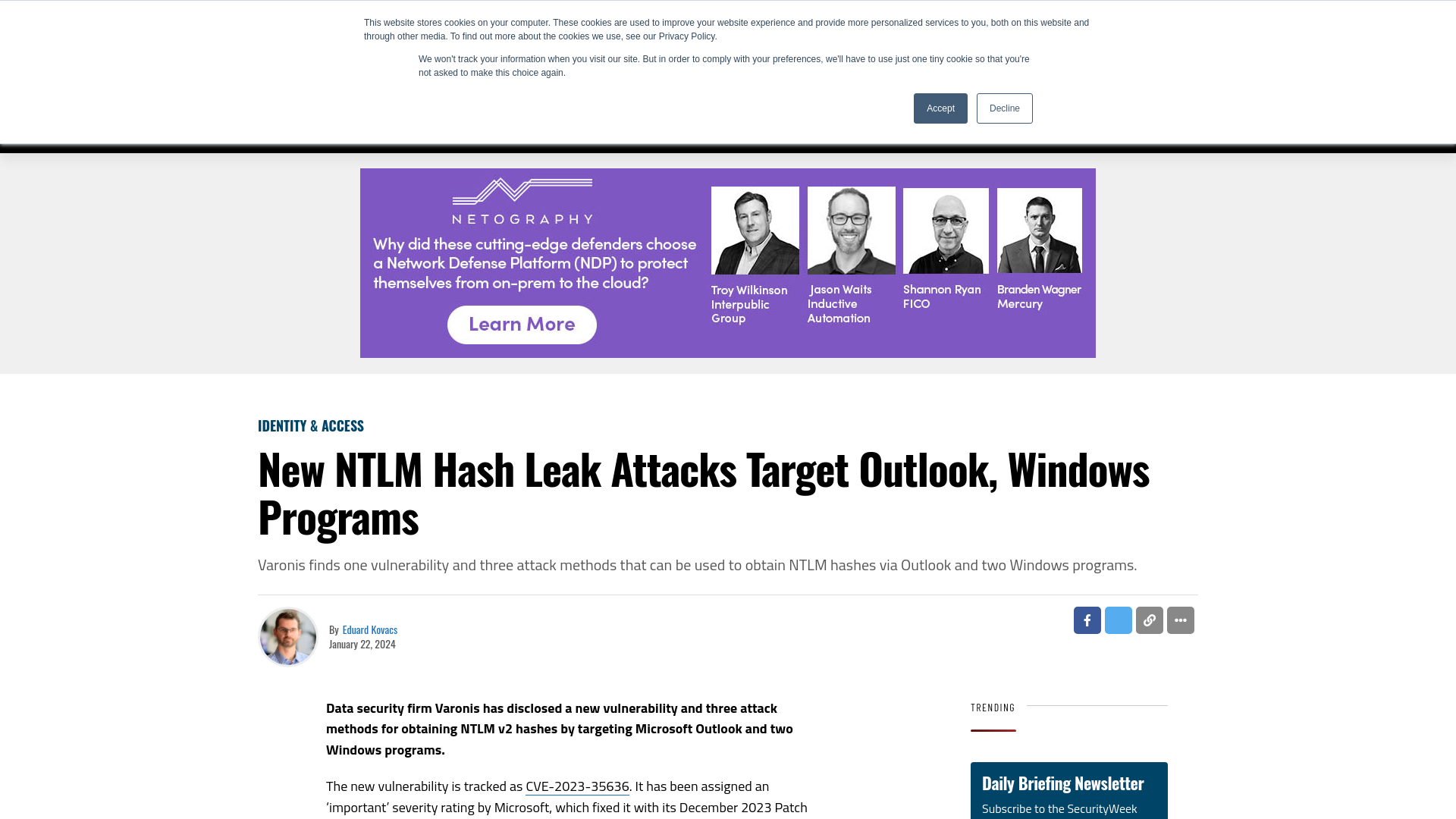 New NTLM Hash Leak Attacks Target Outlook, Windows Programs - SecurityWeek