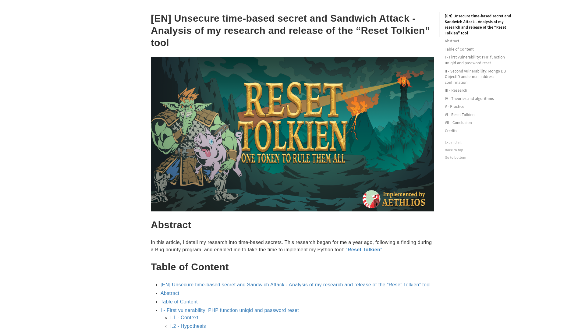 [EN] Unsecure time-based secret and Sandwich Attack - Analysis of my research and release of the “Reset Tolkien” tool