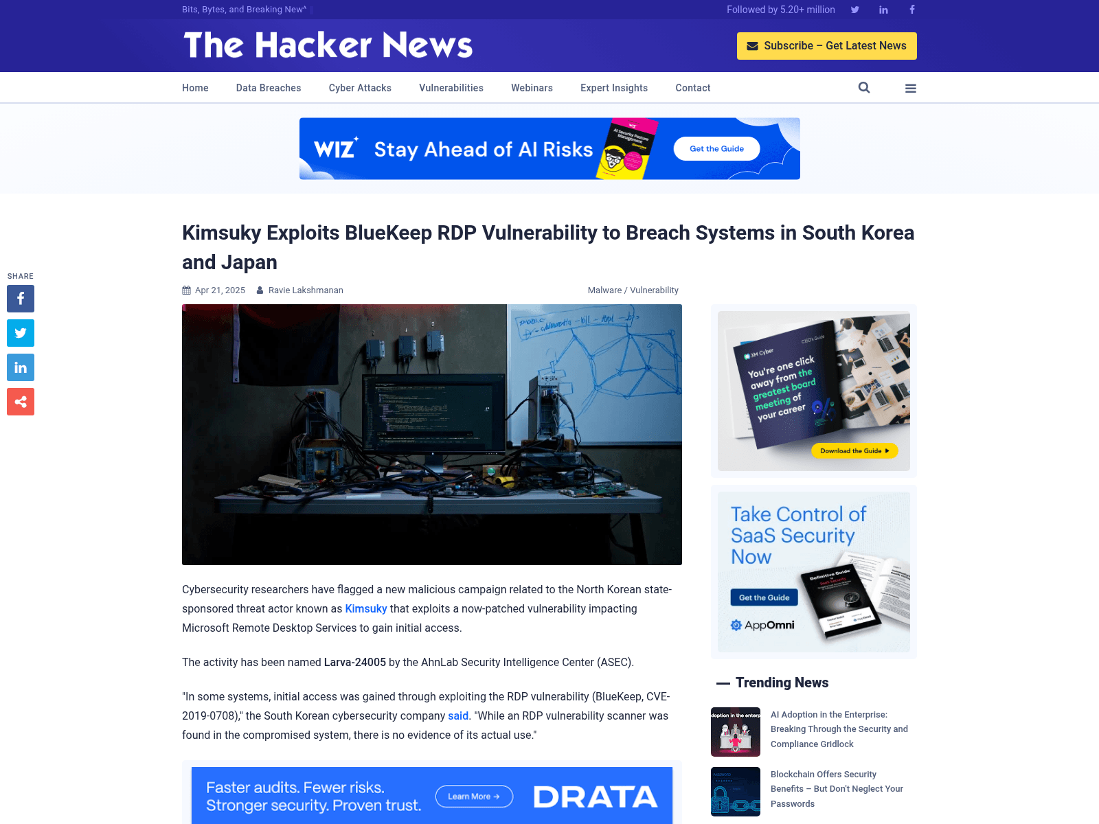 Kimsuky Exploits BlueKeep RDP Vulnerability to Breach Systems in South Korea and Japan