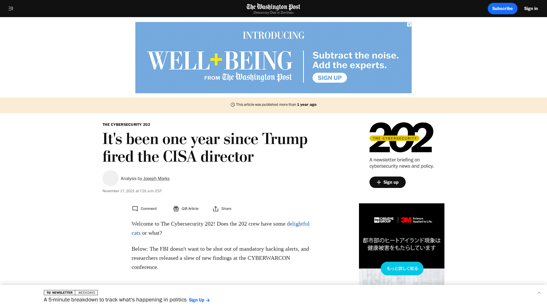 It's been one year since Trump fired the CISA director - The Washington Post
