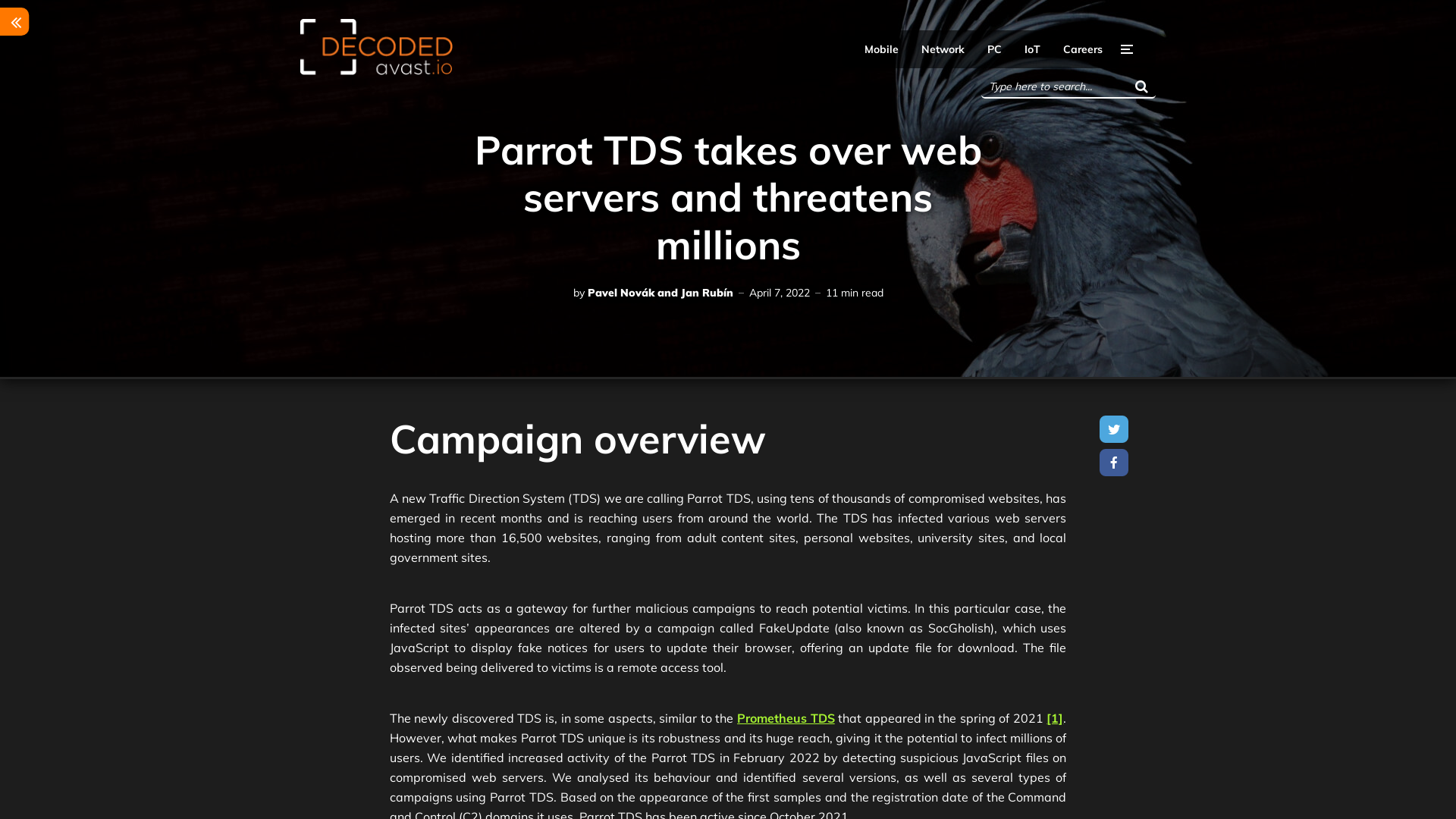 Parrot TDS takes over web servers and threatens millions - Avast Threat Labs