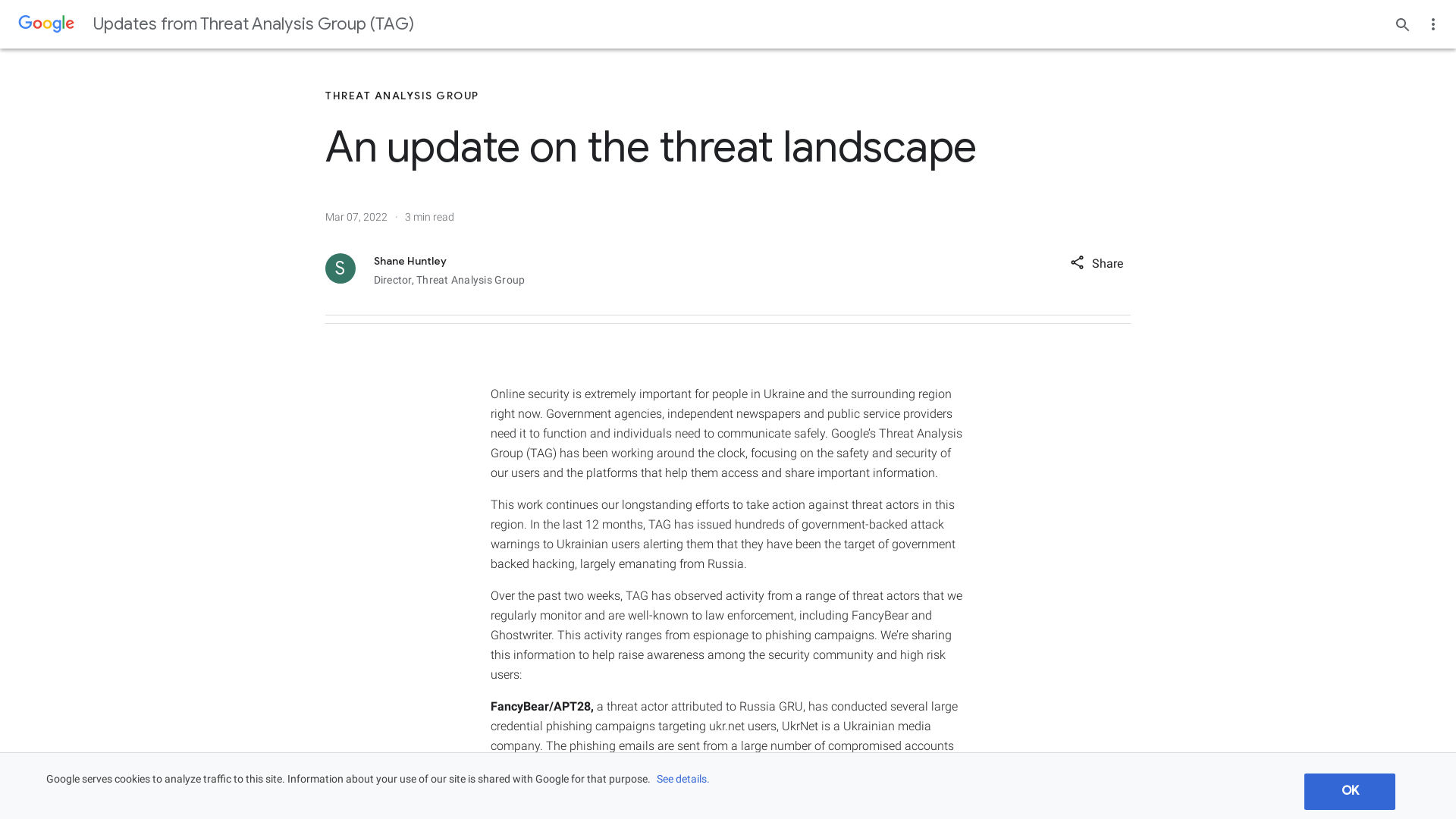 An update on the threat landscape