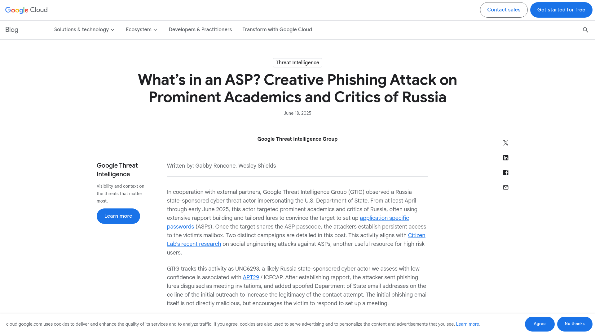 What’s in an ASP? Creative Phishing Attack on Prominent Academics and Critics of Russia | Google Cloud Blog