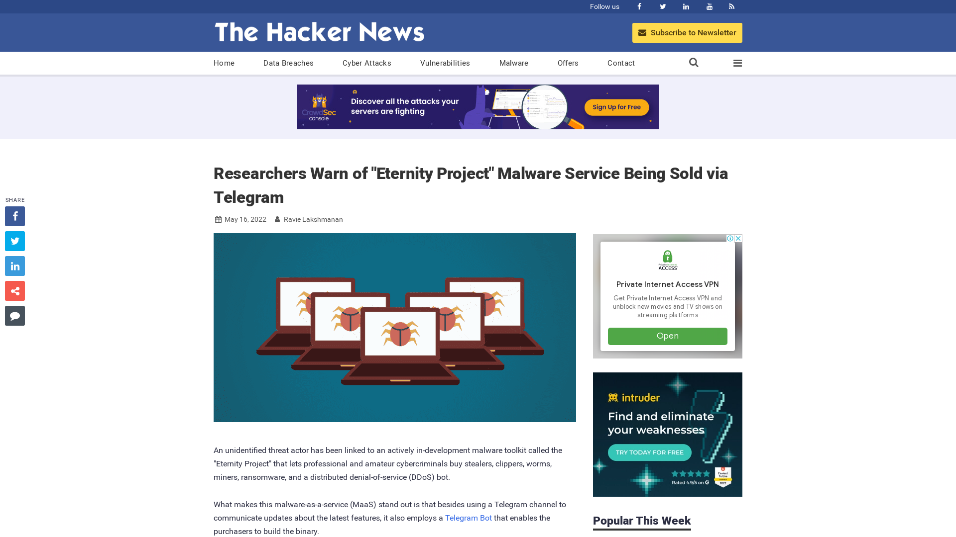 Researchers Warn of "Eternity Project" Malware Service Being Sold via Telegram