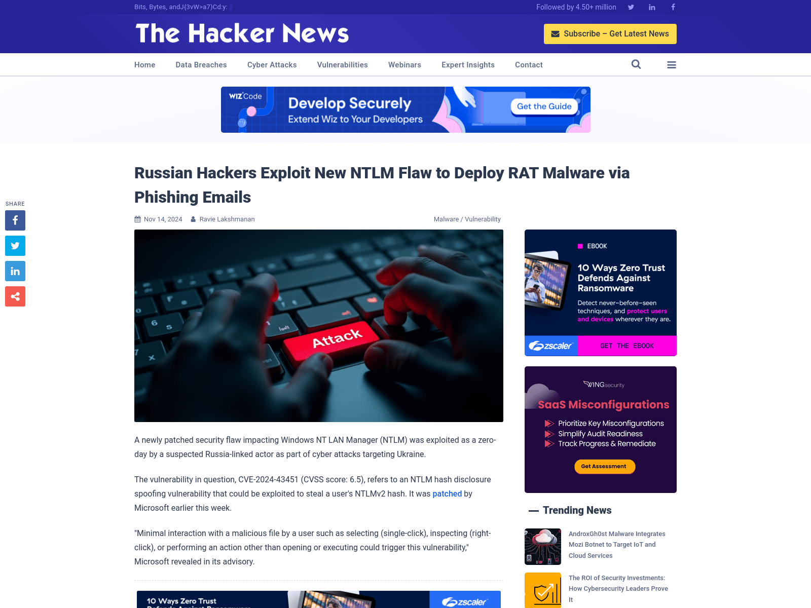 Russian Hackers Exploit New NTLM Flaw to Deploy RAT Malware via Phishing Emails