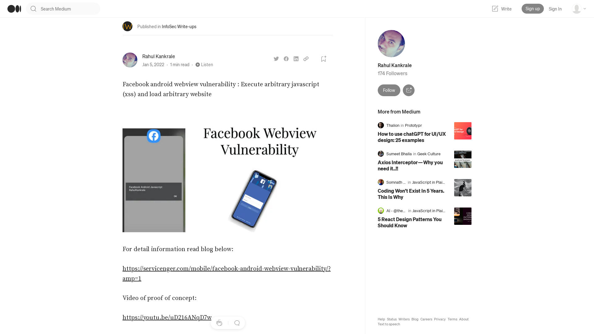 Facebook android webview vulnerability : Execute arbitrary javascript (xss) and load arbitrary website For detail information read blog below… - InfoSec Write-ups