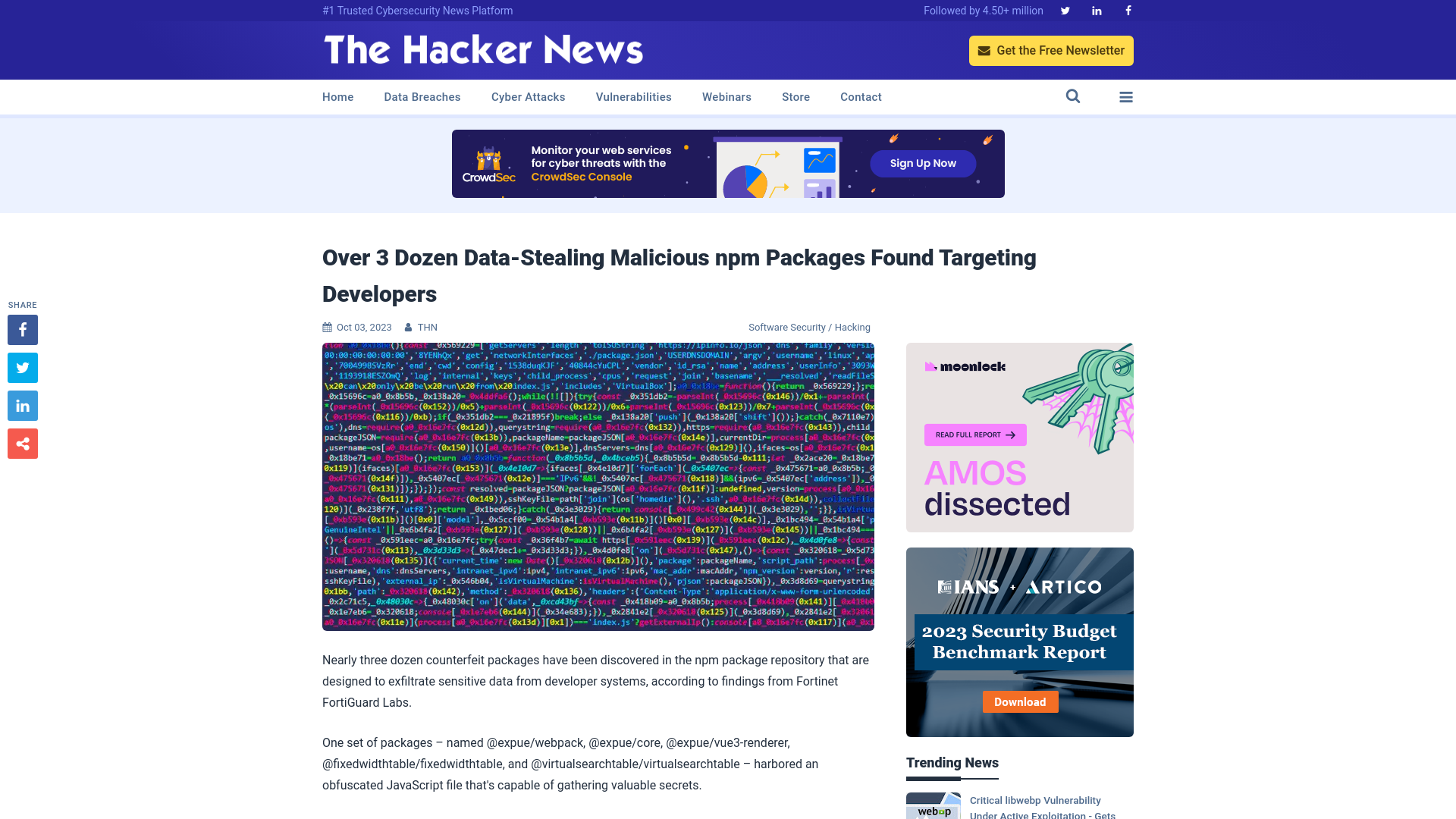 Over 3 Dozen Data-Stealing Malicious npm Packages Found Targeting Developers