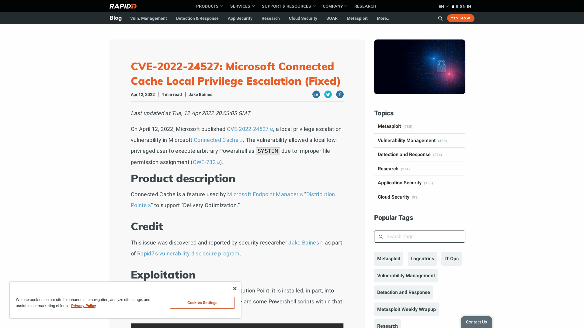 CVE-2022-24527: Microsoft Connected Cache Local Privilege Escalation (Fixed) | Rapid7 Blog