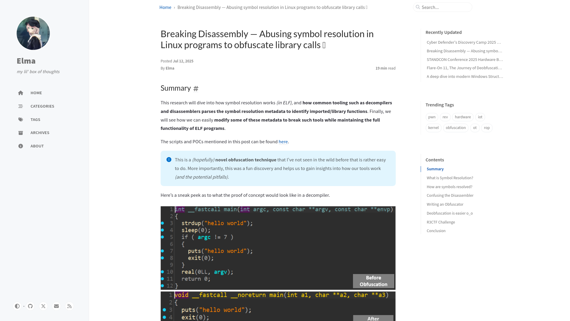 Breaking Disassembly — Abusing symbol resolution in Linux programs to obfuscate library calls ️🎭 | Elma