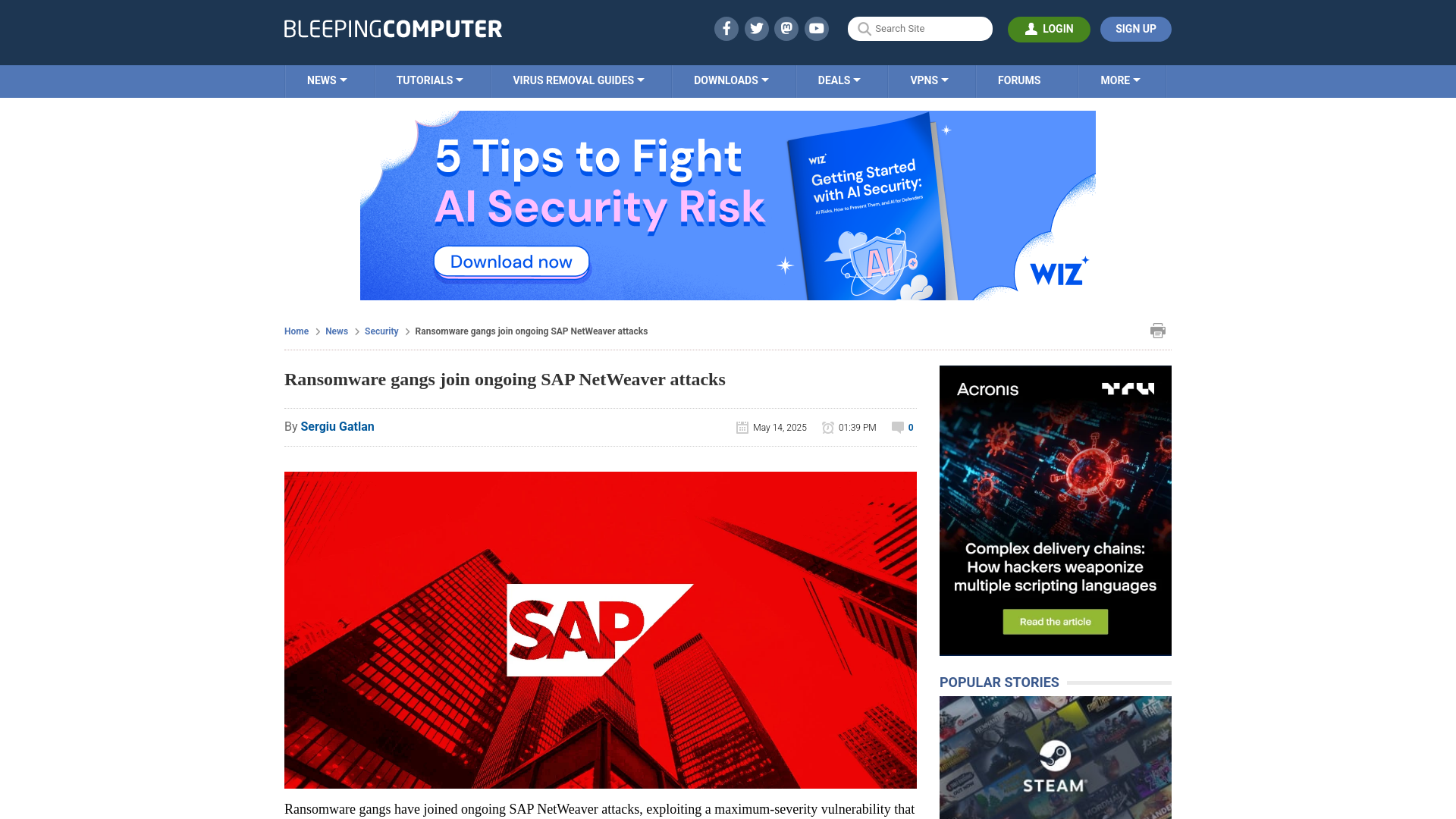 Ransomware gangs join ongoing SAP NetWeaver attacks