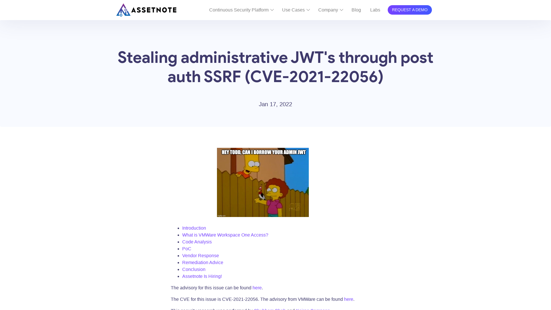 Stealing administrative JWT's through post auth SSRF (CVE-2021-22056) – Assetnote