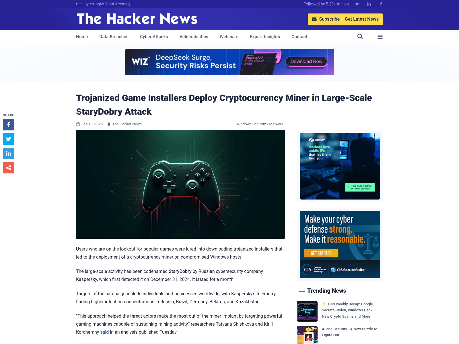 Trojanized Game Installers Deploy Cryptocurrency Miner in Large-Scale StaryDobry Attack