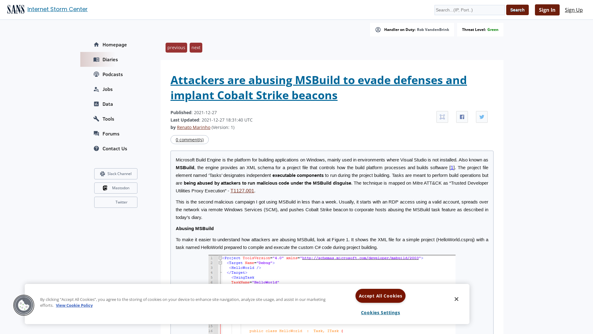 InfoSec Handlers Diary Blog - SANS Internet Storm Center