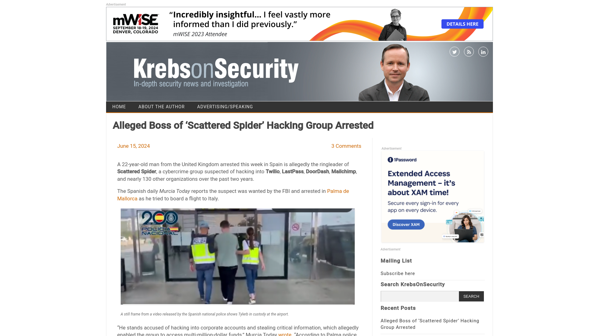 Alleged Boss of ‘Scattered Spider’ Hacking Group Arrested – Krebs on Security