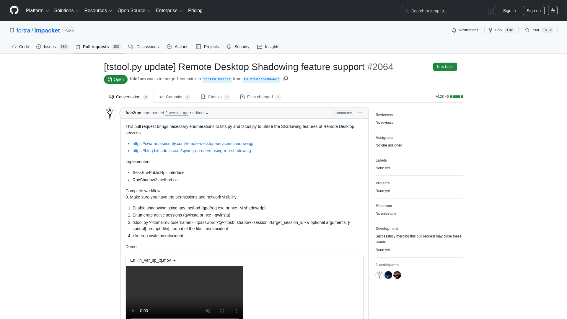 [tstool.py update] Remote Desktop Shadowing feature support by fulc2um · Pull Request #2064 · fortra/impacket · GitHub