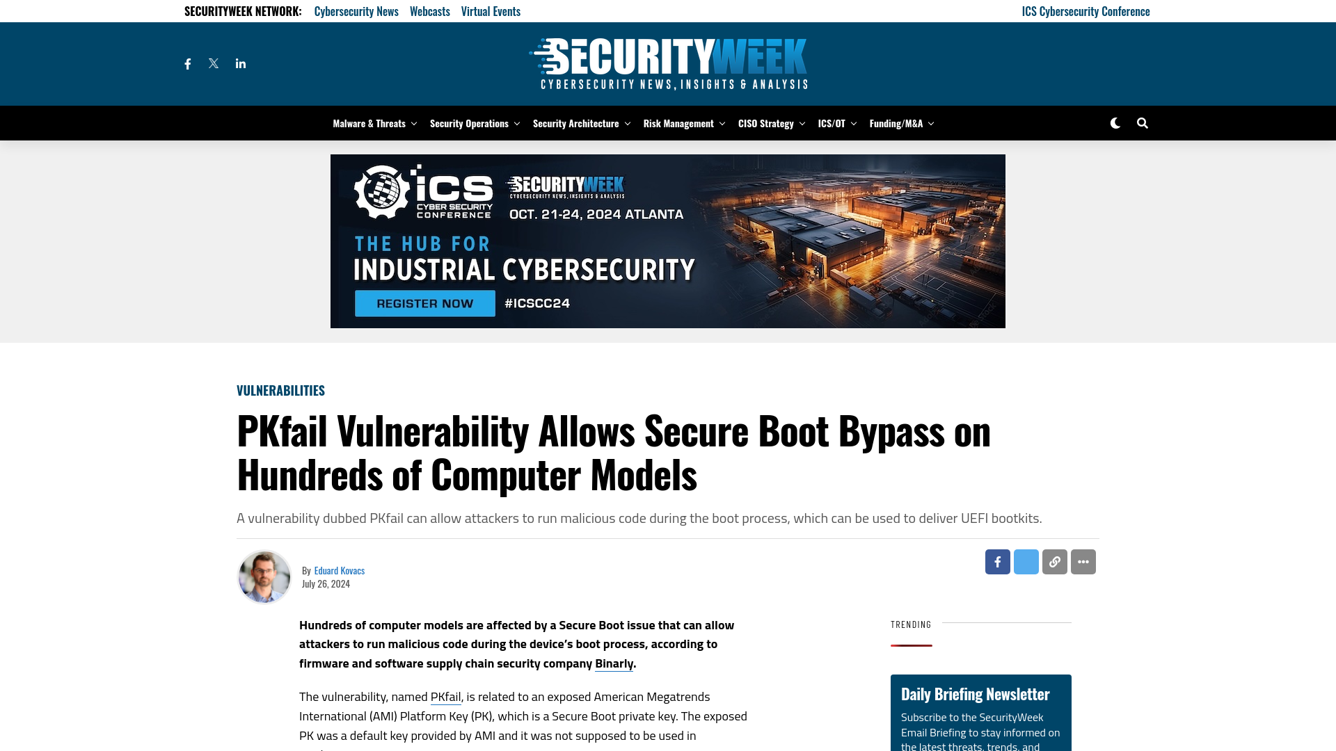 PKfail Vulnerability Allows Secure Boot Bypass on Hundreds of Computer Models  - SecurityWeek