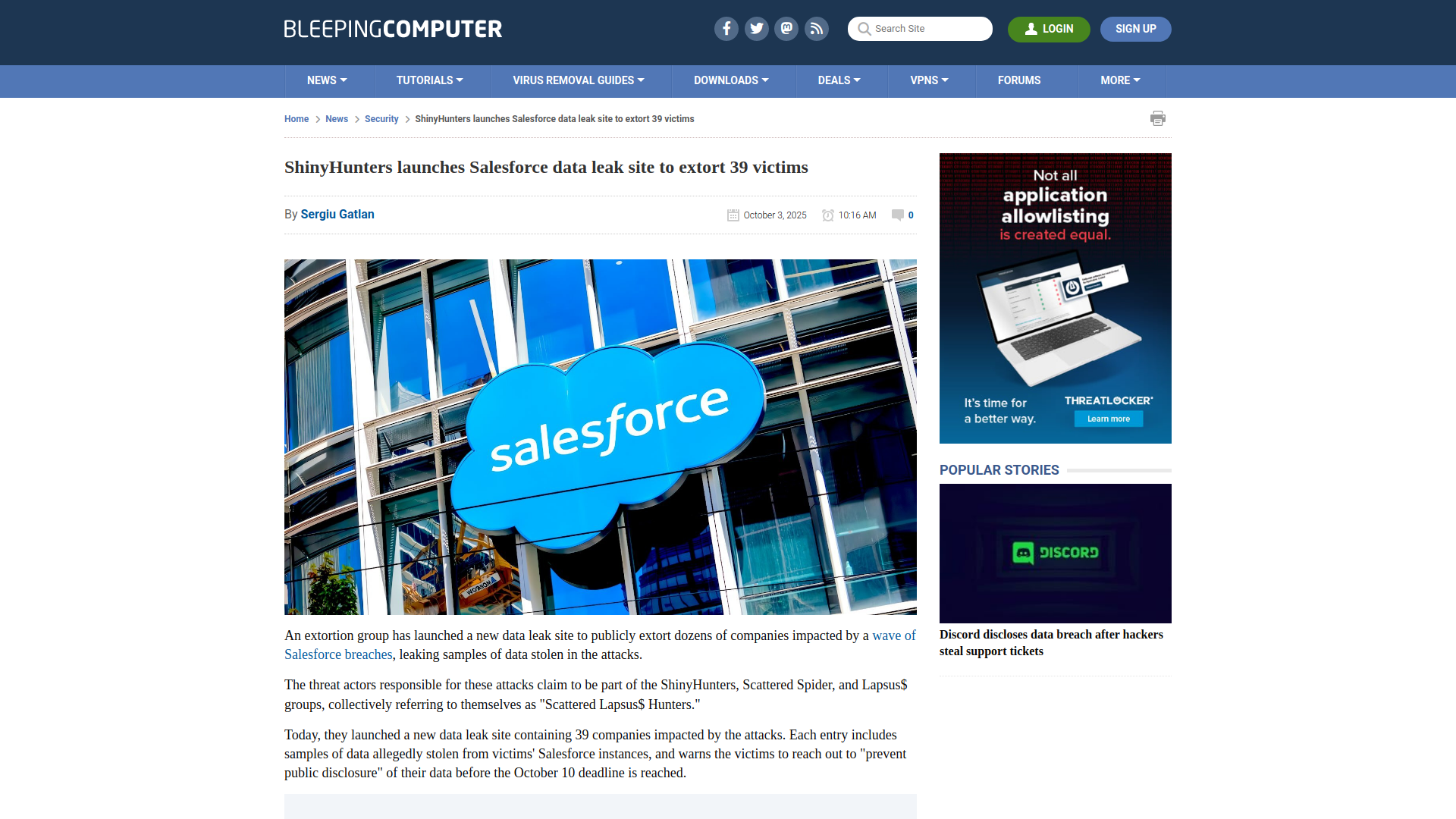 ShinyHunters launches Salesforce data leak site to extort 39 victims
