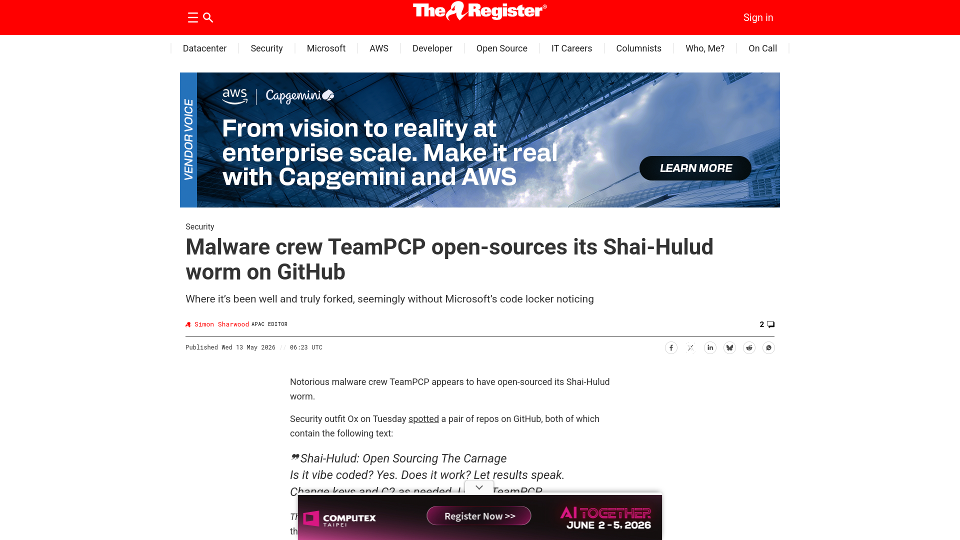 Malware crew TeamPCP open-sources its Shai-Hulud worm on GitHub