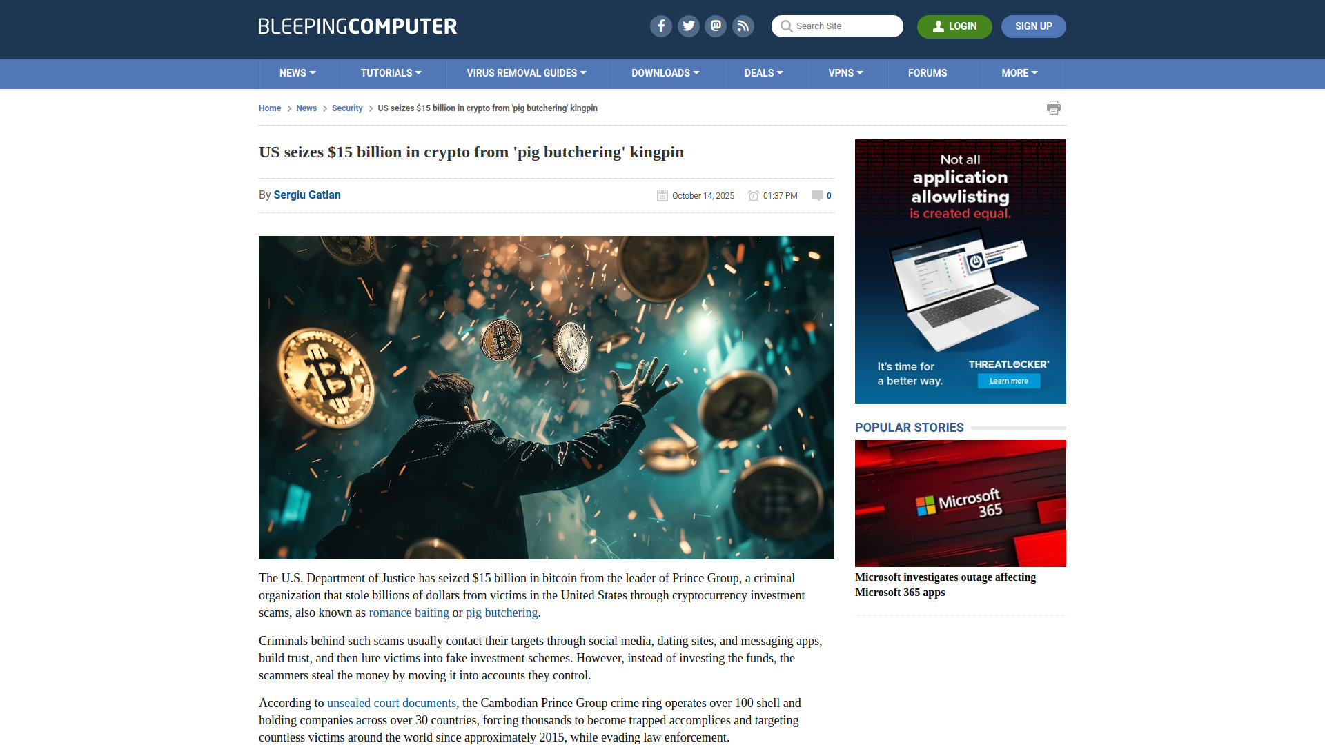 US seizes $15 billion in crypto from 'pig butchering' kingpin