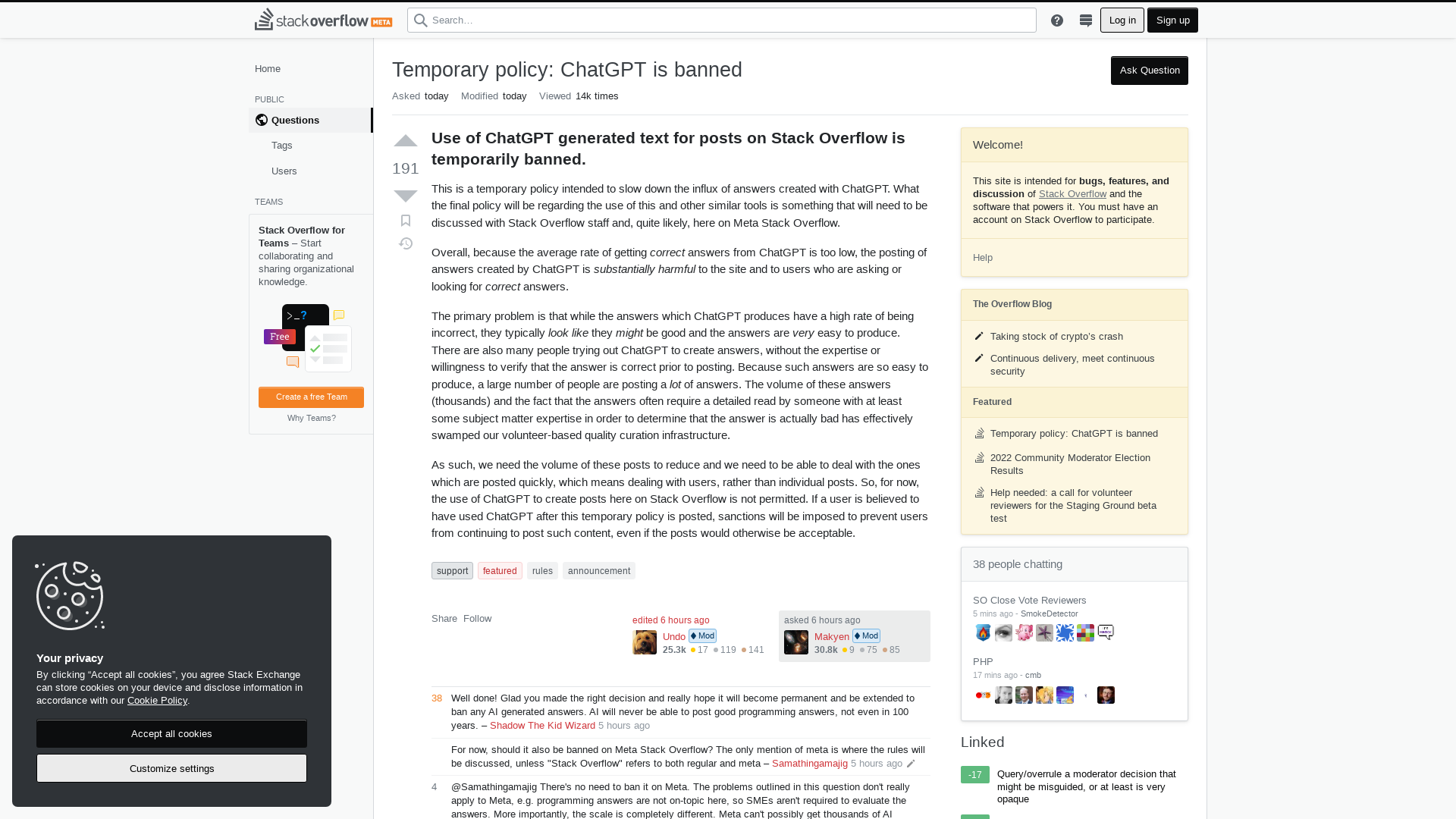 Temporary policy: ChatGPT is banned - Meta Stack Overflow
