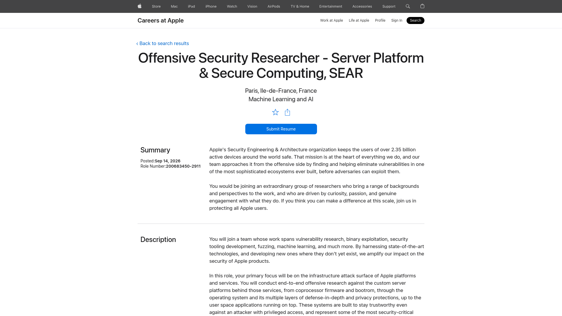 Offensive Security Researcher - Server Platform & Secure Computing, SEAR - Jobs - Careers at Apple