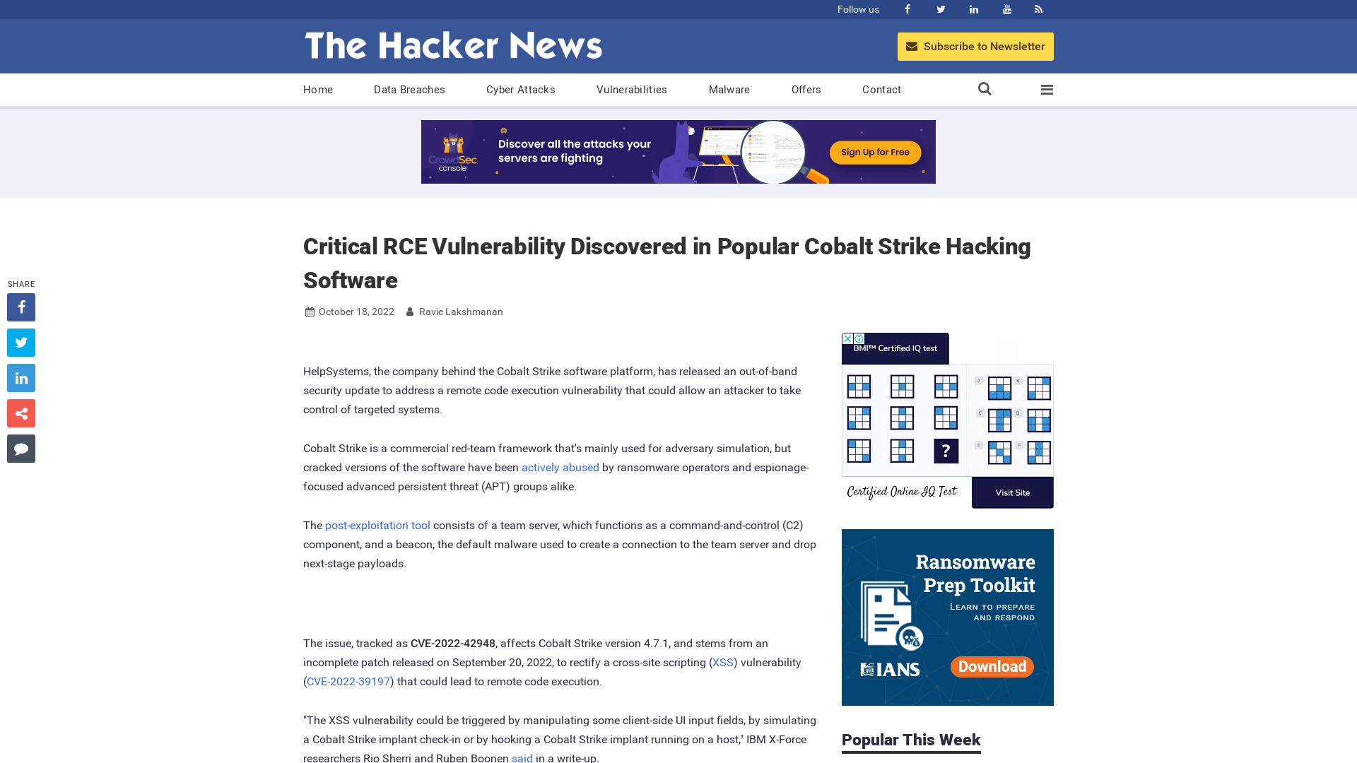 Critical RCE Vulnerability Discovered in Popular Cobalt Strike Hacking Software