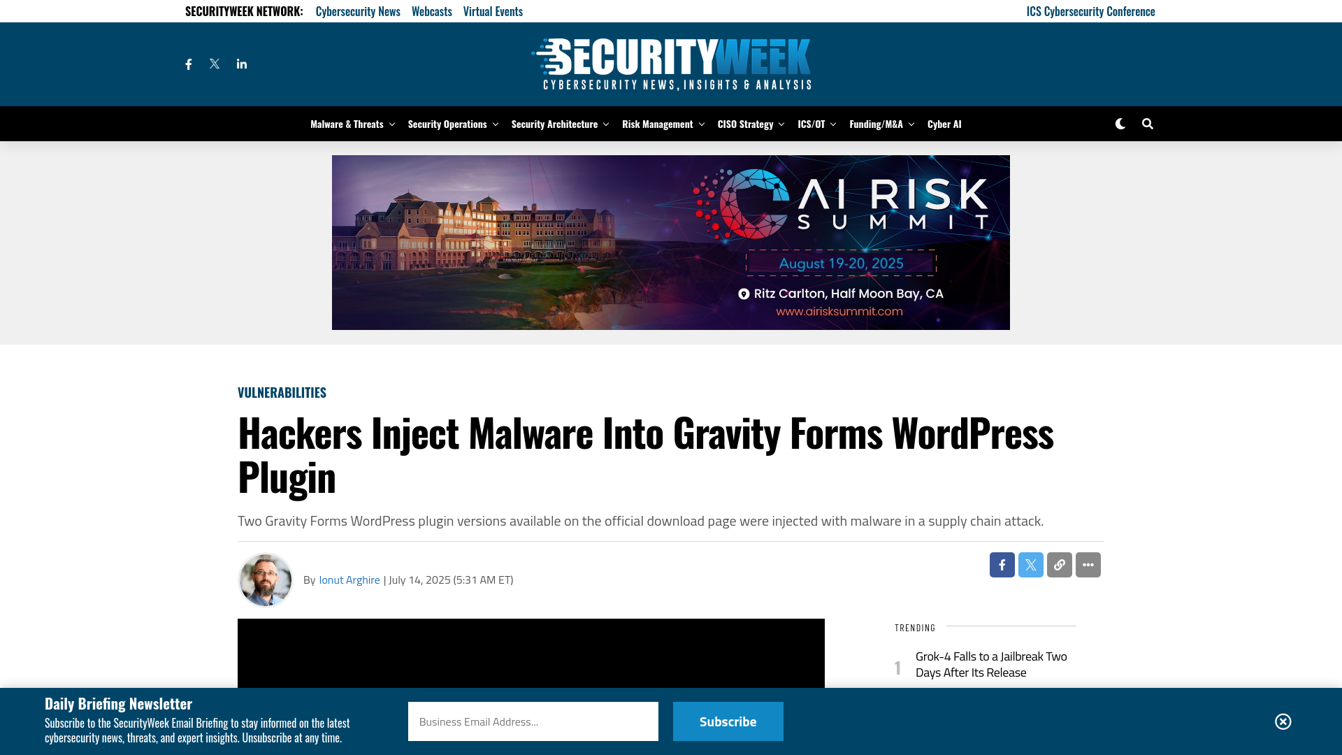 Hackers Inject Malware Into Gravity Forms WordPress Plugin - SecurityWeek
