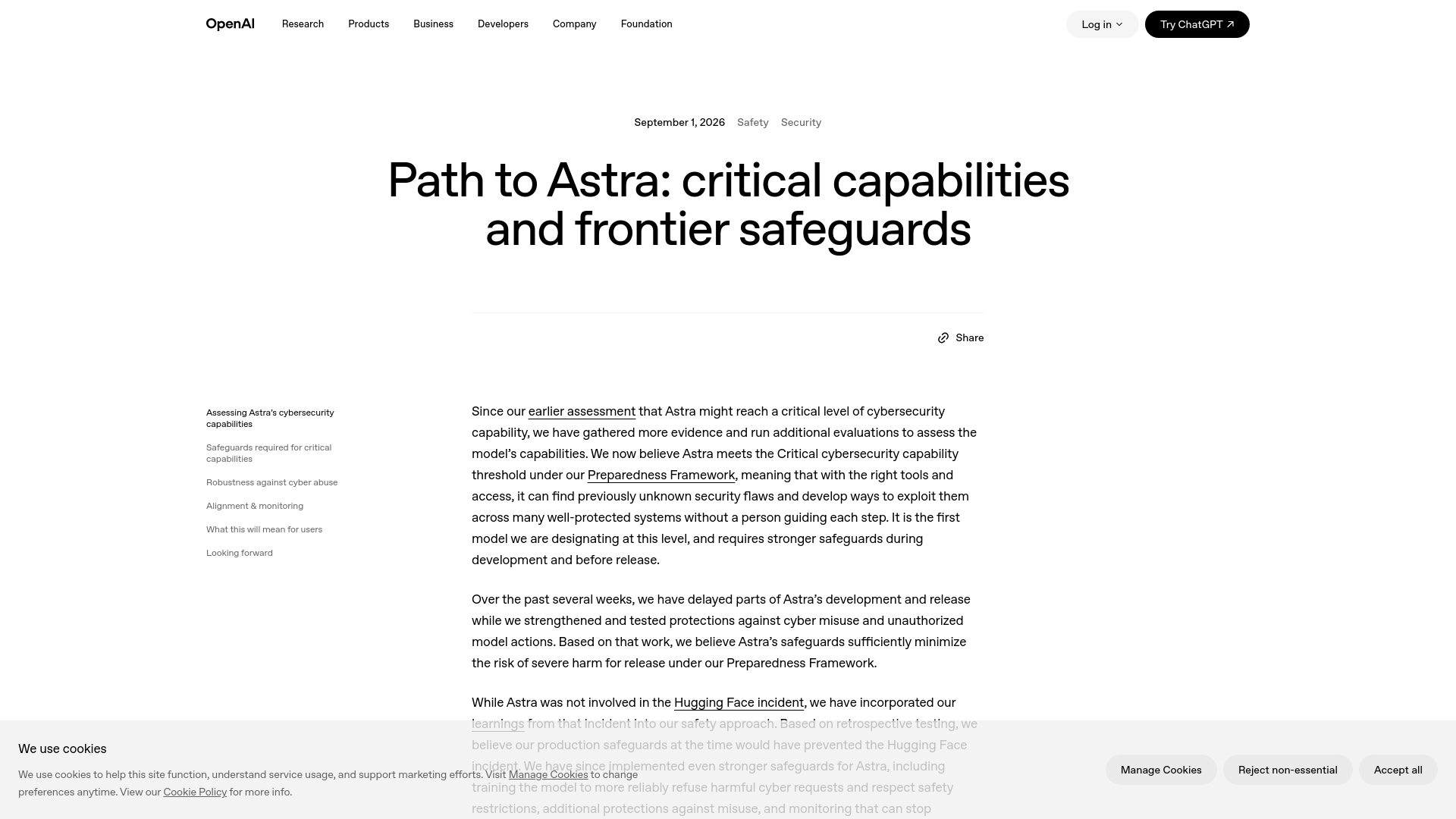 Path to Astra: critical capabilities and frontier safeguards | OpenAI