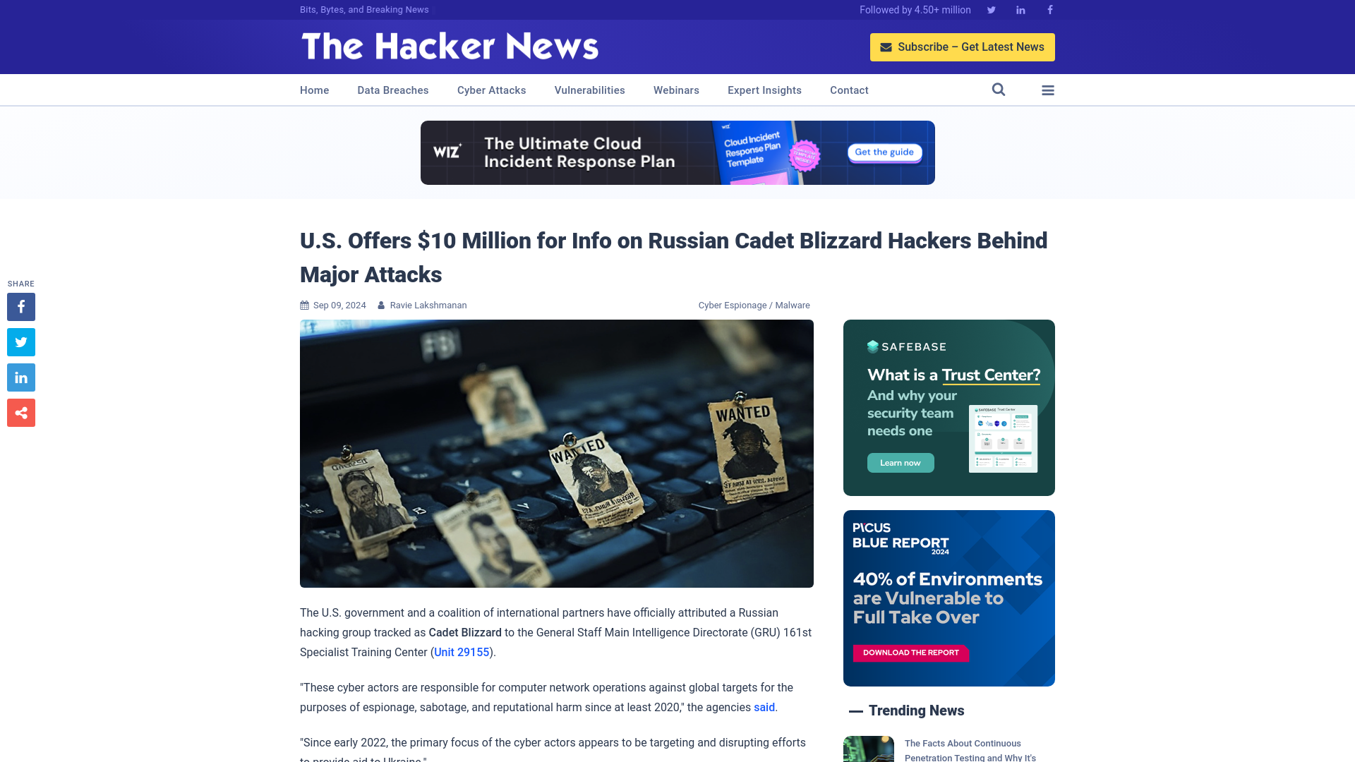 U.S. Offers $10 Million for Info on Russian Cadet Blizzard Hackers Behind Major Attacks