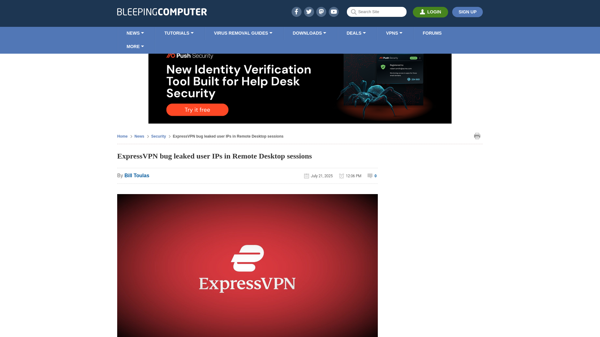 ExpressVPN bug leaked user IPs in Remote Desktop sessions