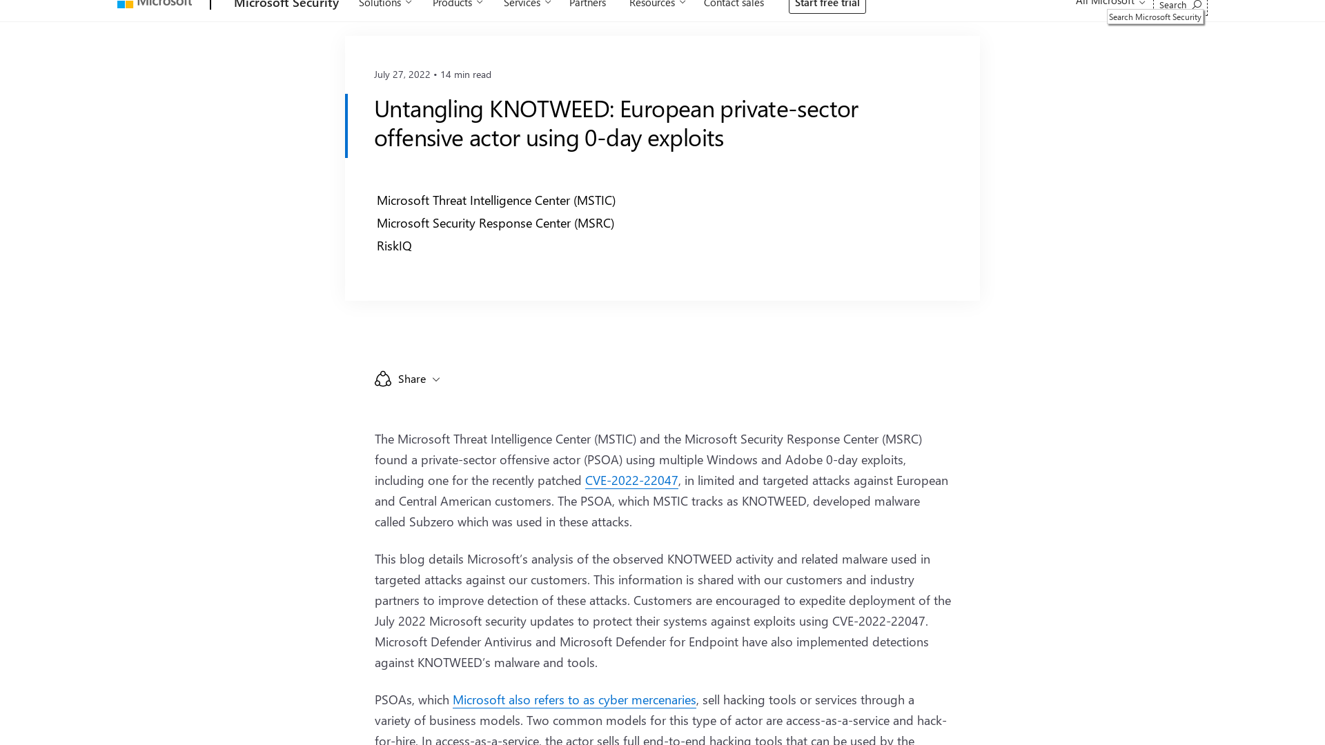 Untangling KNOTWEED: European private-sector offensive actor using 0-day exploits - Microsoft Security Blog