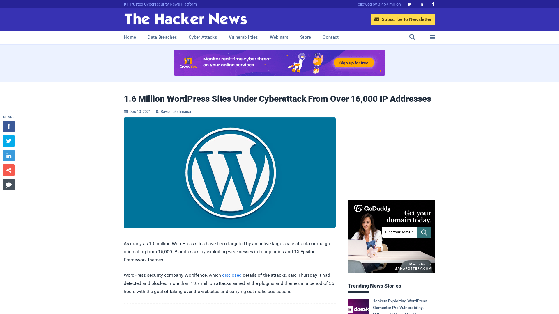 1.6 Million WordPress Sites Under Cyberattack From Over 16,000 IP Addresses