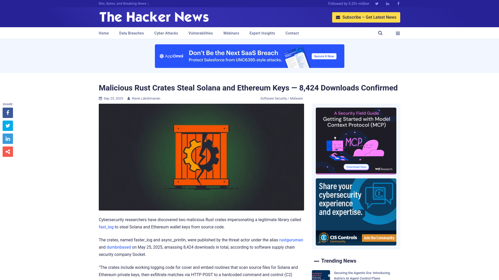 Malicious Rust Crates Steal Solana and Ethereum Keys — 8,424 Downloads Confirmed