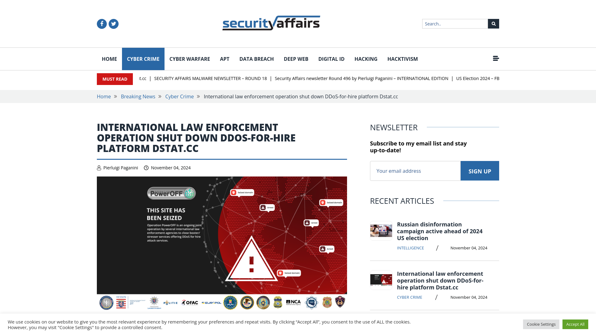 International law enforcement operation shut down DDoS-for-hire platform Dstat.cc