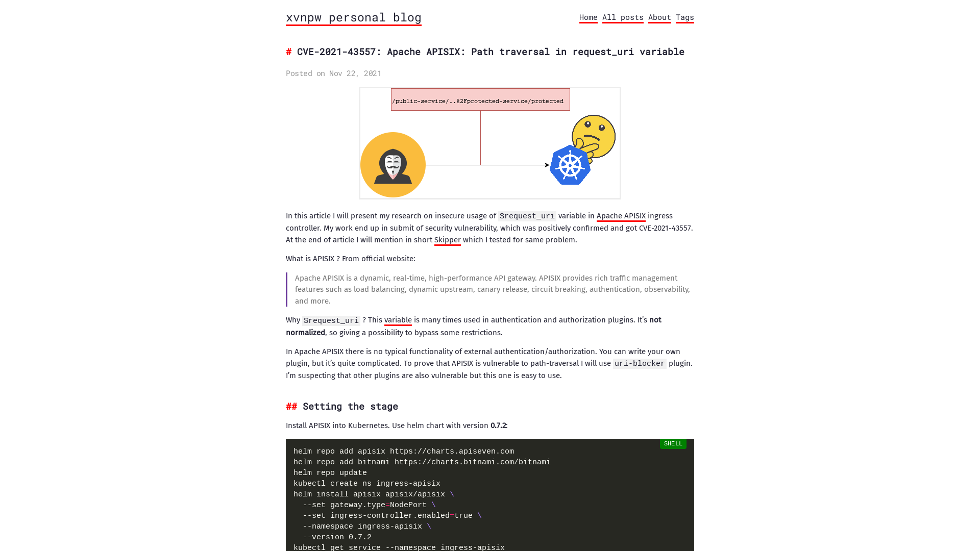 CVE-2021-43557: Apache APISIX: Path traversal in request_uri variable - xvnpw personal blog