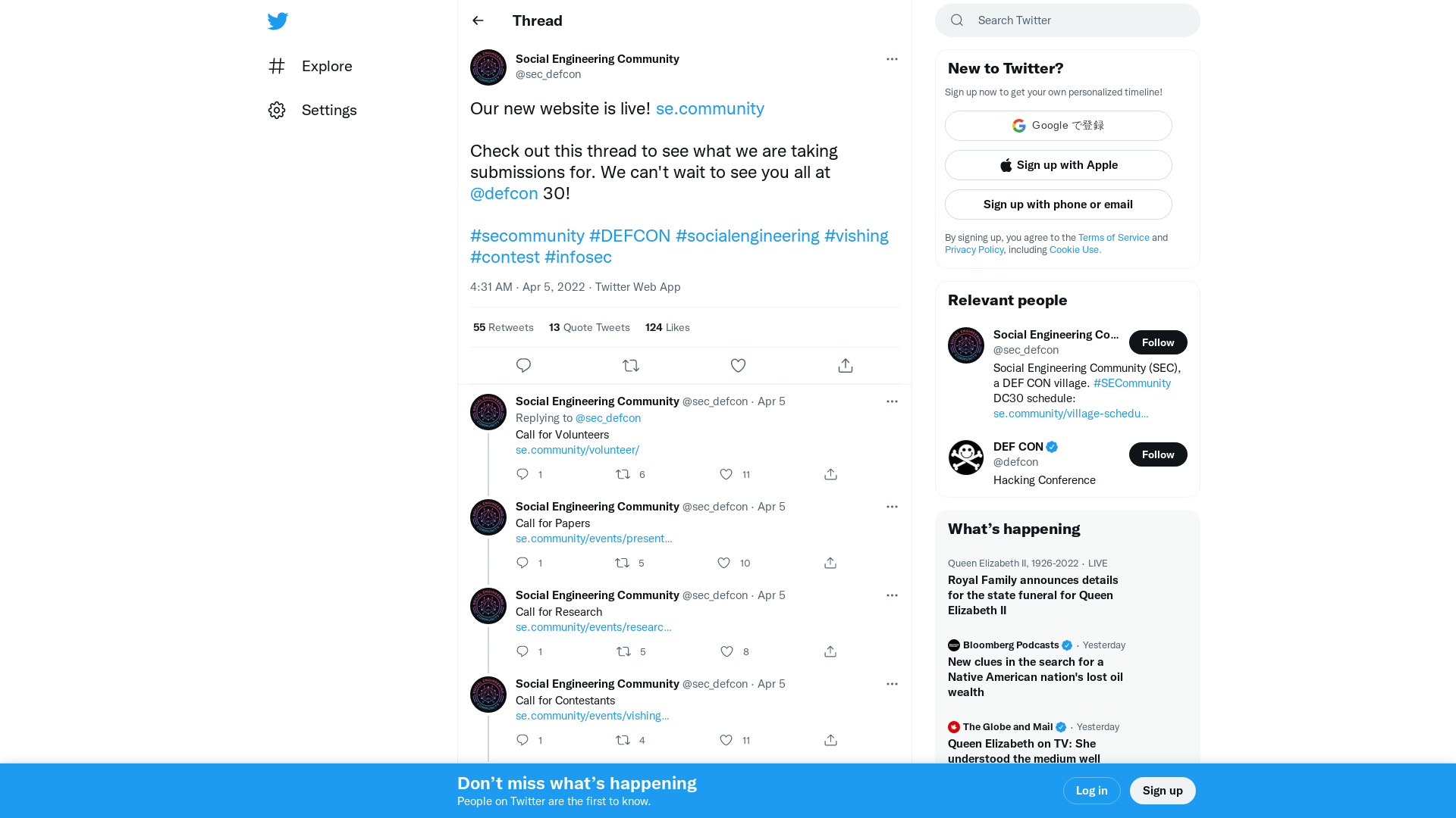 Social Engineering Community on Twitter: "Our new website is live! https://t.co/u7wqidZiuN Check out this thread to see what we are taking submissions for. We can't wait to see you all at @defcon 30! #secommunity #DEFCON #socialengineering #vishing #contest #infosec" / Twitter