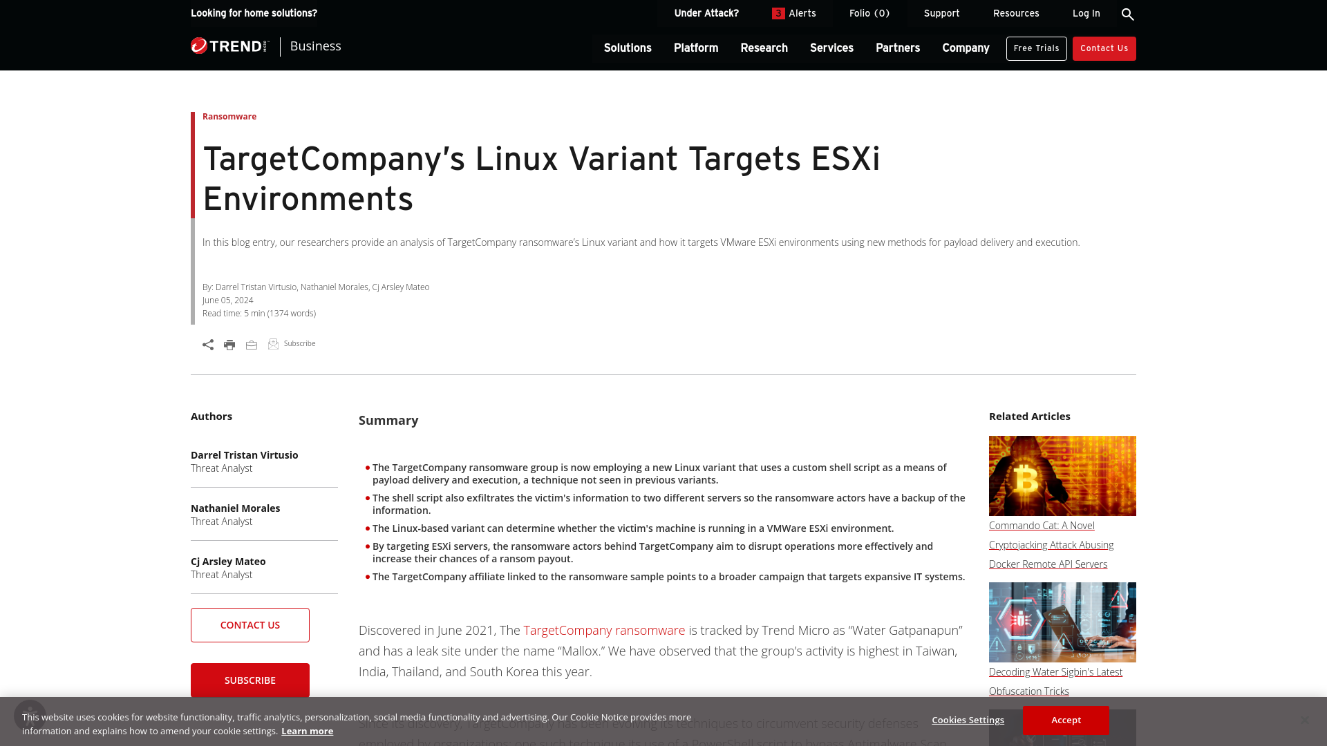 TargetCompany’s Linux Variant Targets ESXi Environments | Trend Micro (US)