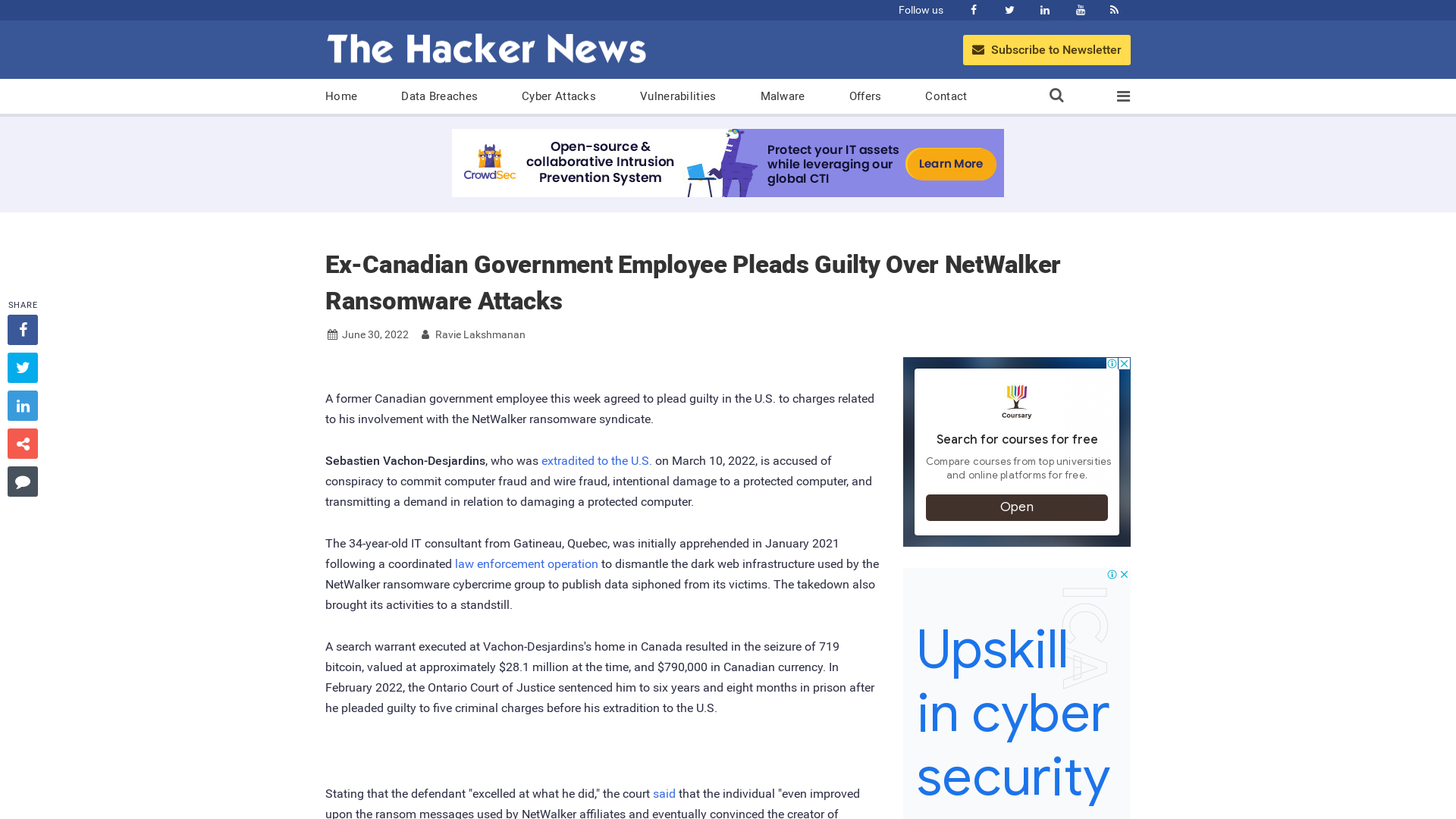 Ex-Canadian Government Employee Pleads Guilty Over NetWalker Ransomware Attacks