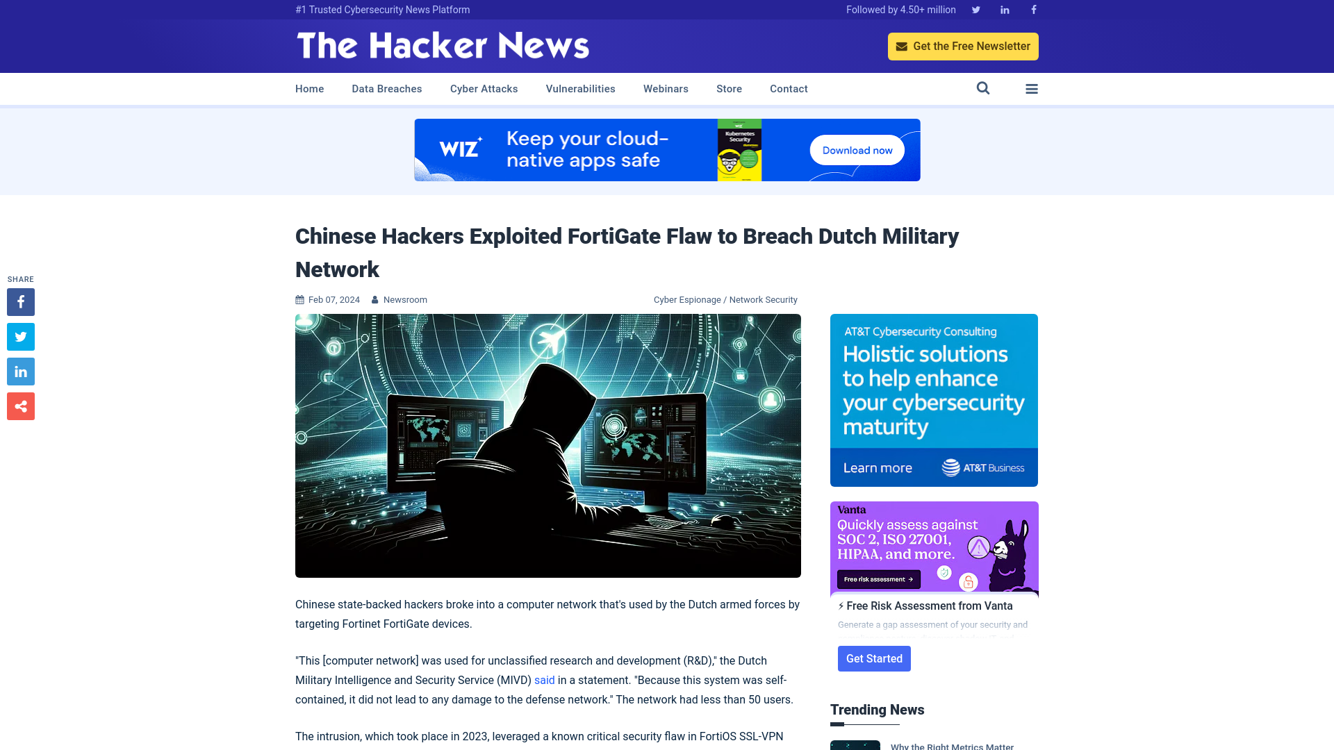 Chinese Hackers Exploited FortiGate Flaw to Breach Dutch Military Network