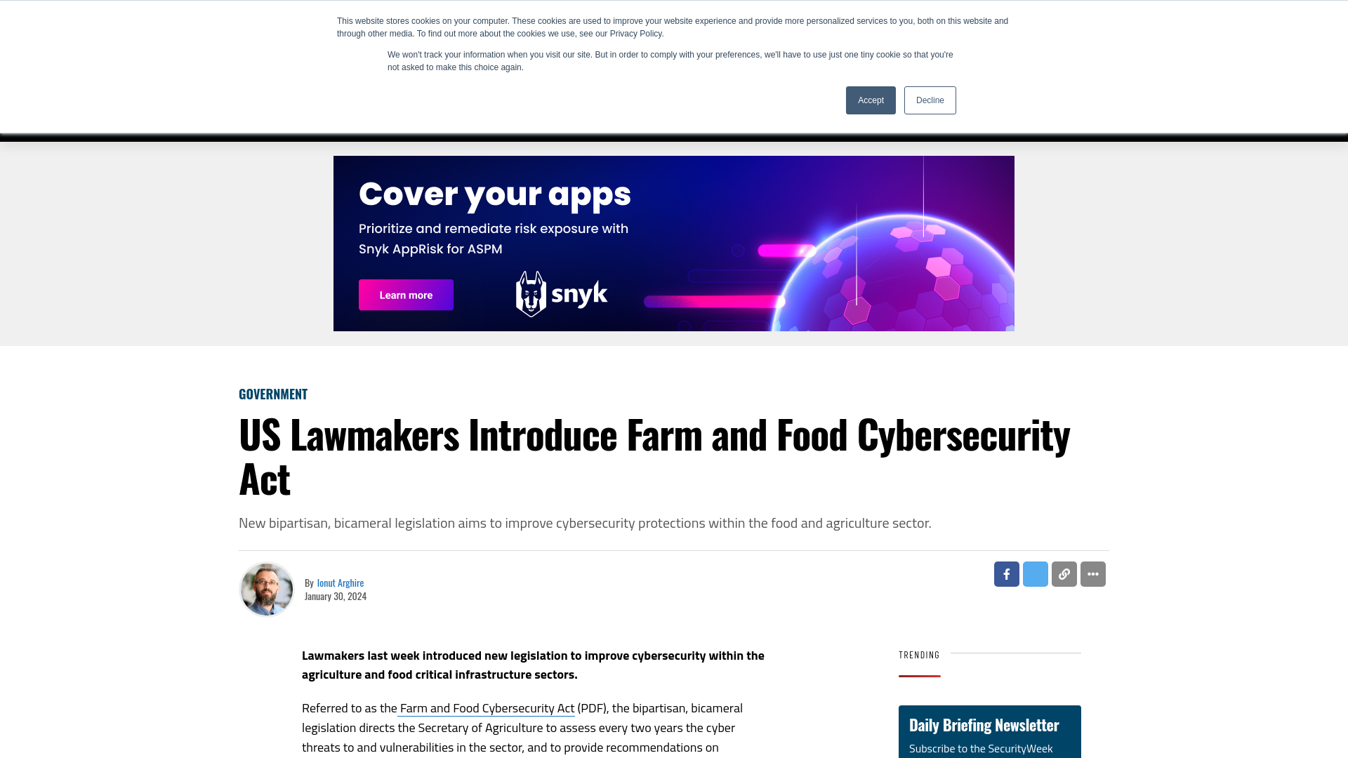 US Lawmakers Introduce Farm and Food Cybersecurity Act - SecurityWeek