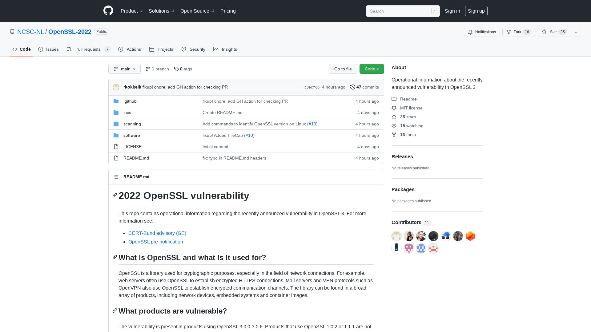 GitHub - NCSC-NL/OpenSSL-2022: Operational information about the recently announced vulnerability in OpenSSL 3