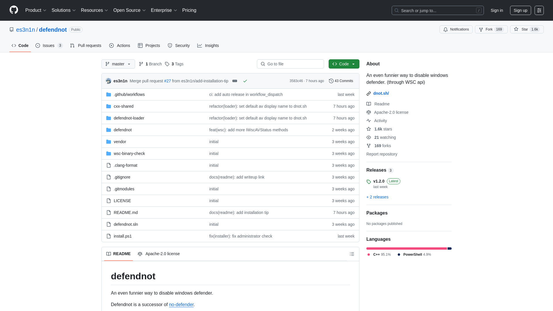 GitHub - es3n1n/defendnot: An even funnier way to disable windows defender. (through WSC api)
