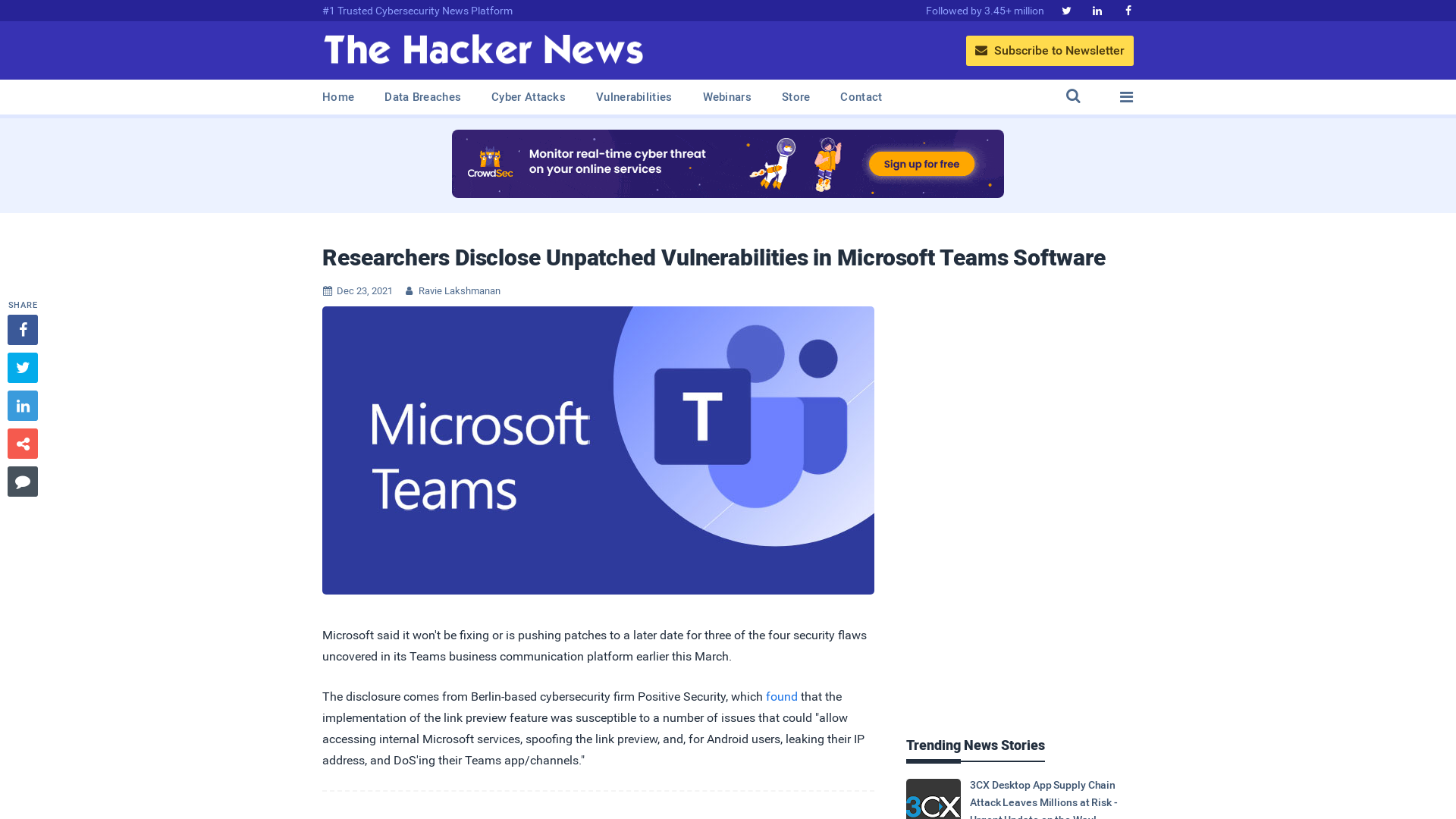 Researchers Disclose Unpatched Vulnerabilities in Microsoft Teams Software