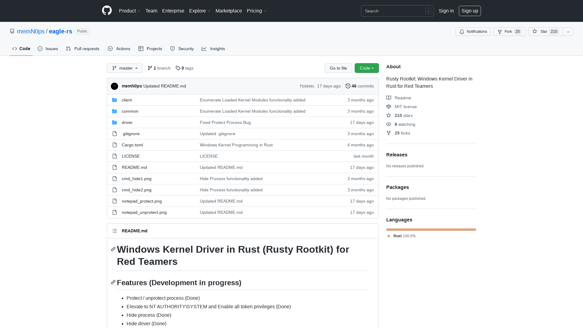 GitHub - memN0ps/eagle-rs: Rusty Rootkit: Windows Kernel Driver in Rust for Red Teamers