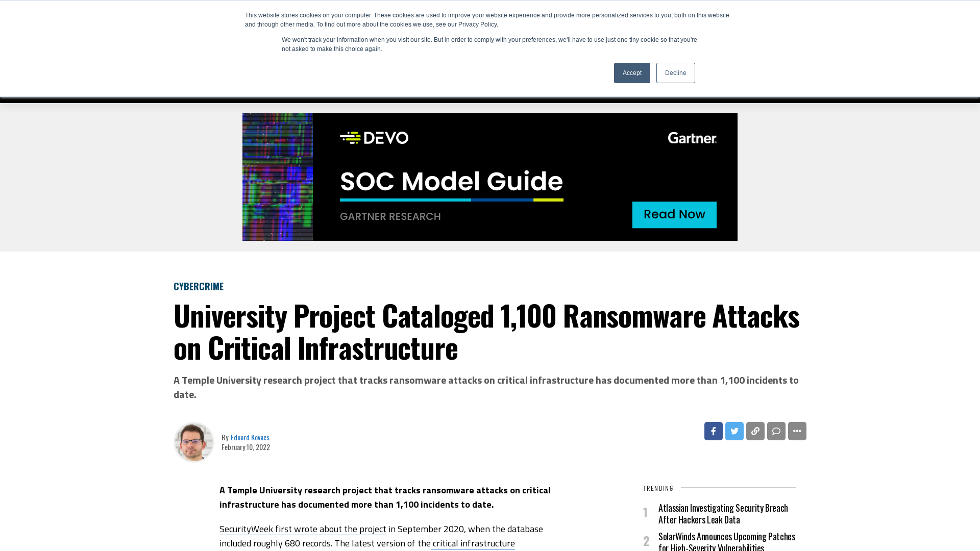University Project Cataloged 1,100 Ransomware Attacks on Critical Infrastructure - SecurityWeek