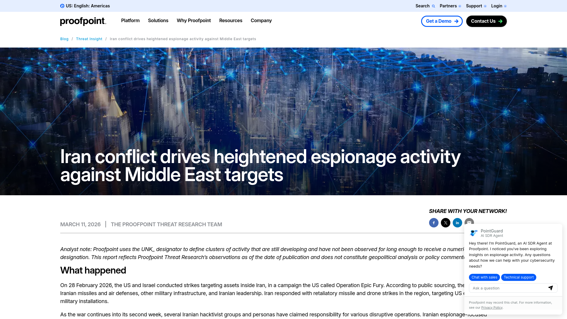 Iran conflict drives heightened espionage activity against Middle East targets | Proofpoint US